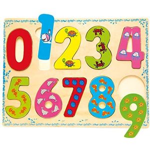 Bino & Mertens 88109 Bino Puzzel cijfers, houten speelgoed, speelgoed voor kinderen vanaf 3 jaar, kinderspeelgoed (motoriekspeelgoed met 10 delen, kleurrijke cijfers van 0-9, speelgoed voor kleuters),