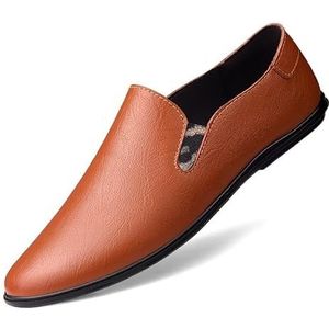 Heren loafers ronde neus PU lederen loafer schoenen antislip comfortabele platte hak outdoor mode instapper(Color:Red Brown,Size:41 EU)