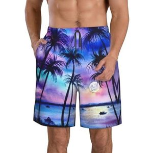 Palmboom Patroon Print Heren Zwemmen Shorts Trunks Mannen Sneldrogende Ademend Strand Surfen Zwembroek met Zakken, Wit, XXL