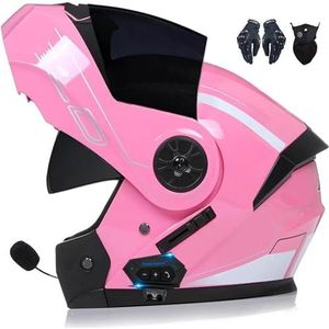 Flip-Up Motorhelm Bluetooth Modulaire Bluetooth Full Face Helm met Dubbel Vizier DOT/ECE Gecertificeerde Motorhelm Crashhelm voor Volwassenen Vrouwen Mannen G,L=59-60cm