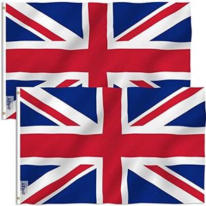ANLEY Pack of 2 Fly Breeze 3x5 Foot (90x150 cm) United Kingdom UK Flag - Vivid Color en UV Fade Resistant - Canvas Header and Double Stitched - British National Flags Polyester met Brass Grommets