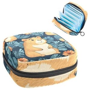 Zomer Cartoon Capibaras Maandverband Opbergtas, Grote Menstruatie Cup Pouch met Rits, Menstruatie Pads Bag Store Panty Liners Tampons voor Meisjes Vrouwen