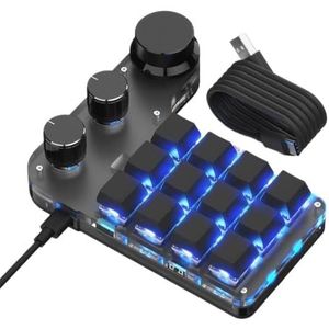 QPSJXN RGB van het aangepaste mechanische Bluetooth 5.0 toetsenbord met programmeerknop en rode schakelaar (12-3 BT RGB zwart)