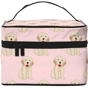 Make-uptas, grote make-uptas, draagbare reistas leer waterdicht voor vrouwen meisjes, Labrador Golden Retriever Hond, zoals afgebeeld, Eén maat