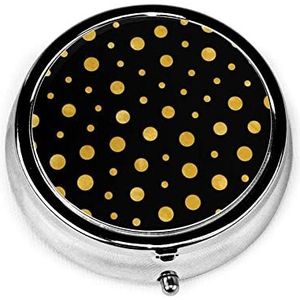 Pil Box Elegante Polka Dots Zwart Goud Pil Case voor Portemonnee Leuke Kleine Reizen Ronde Pil Organizer