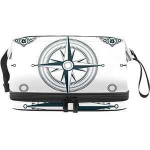 Dubbellaags Cosmetische Tas Ankers Nautische Draagbare Make-up Tas Reizen Organizer Pouch Voor Vrouwen Meisjes Toiletries Tassen, Meerkleurig, 27x15x14 cm/10.6x5.9x5.5 in, Make-up zakje