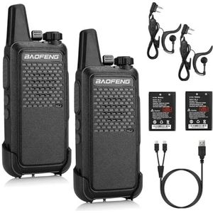 Baofeng GT-22, licentievrije PMR 446 walkietalkieset, professionele radio, tot 3 km bereik, 16 kanalen, oplaadbare radio met headset (2 stuks)
