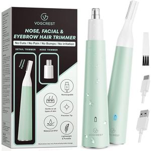 VG VOGCREST Neushaartrimmer voor vrouwen: oplaadbare IPX7 waterdichte 2-in-1 trimmer voor oor wenkbrauw gezicht (groen)