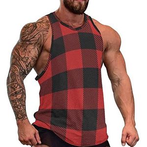 Buffalo Schotse tartan geruite tanktop voor heren, grafische mouwloze bodybuilding-T-shirts, casual strand-T-shirt, grappig sportschool-spier