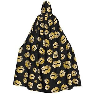 DEXNEL Gouden Lippen 150 cm Hooded Cape Unisex Halloween Mantel Voor Duivel Heks Tovenaar Halloween Cosplay, Dress Up