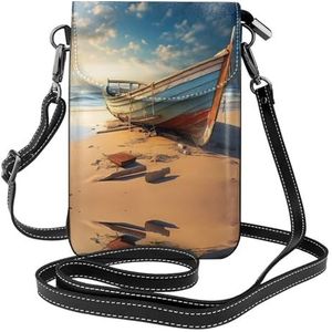 Boat On The Beach stijlvolle lederen crossbody flip case, vrouwen ruime telefoon tas, mobiele telefoon case tas