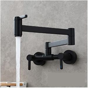 Keukenkraan wandmontage, aanrecht kranen messing warm en koud draaibaar dubbele boring airbrush multifunctionele wandmontage keukenkranen-zwart ( kleur: cromo