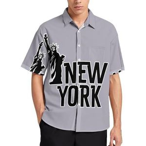 New York Vrijheidsbeeld Zomer Heren Shirts Casual Korte Mouw Button Down Blouse Strand Top met Zak XL