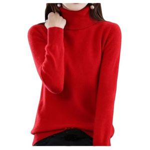 Dierouya Trui met rolkraag voor dames, lange mouwen, gebreid,, Rood, L-3XL