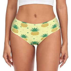 sawoinoa Ananas Fruit Gele Stippen Onderbroek Dames Middelgrote Taille Slip Vrouwen Comfortabel Elastisch Sexy Ondergoed Bikini Slipje, Mode Pop, XL