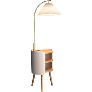 Vloerlamp Staande vloerlampen Vloerlamp In Europese Stijl Met Drielaags Opbergvak Hoge Lampen USB-oplaadbare Geplooide Lampenkap Staanlamp leeslamp (Color : White)