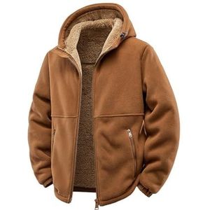 JUXDZISHW bruin, 3XL, capuchontrui van fleece voor heren, zwaar, winter, met doorlopende ritssluiting, met sherpa gevoerd, dik en warm thermojack