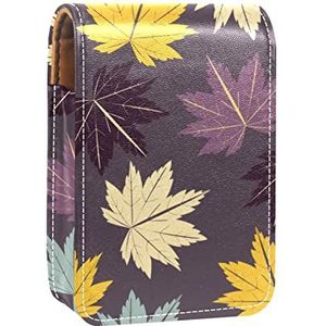 Draagbare Lipstick Case voor op reis, Mini Lipstick Opbergdoos met spiegel voor vrouwen dames, Lederen Cosmetische Pouch Esdoorns Geel Paars Blauw Donkere Kleur, Meerkleurig, 9.5x2x7 cm/3.7x0.8x2.7 in