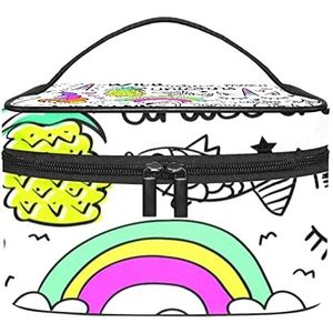 Groene en roze schedels patroon make-up tas voor vrouwen meisjes cosmetische tassen met handvat reizen make-up organizer tas, Happy Weekend Dieren, 8.9x5.9x5.4 Inches, Make-up zakje