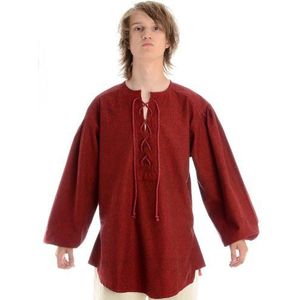 HEMAD Middeleeuws overhemd met vetersluiting - S-XXXL - katoenen overhemd - linnenstructuur - Rood XL