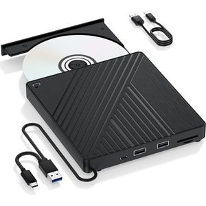 5-in-1 externe schijf USB 3.0 & USB-C DVD/CD-branderlezer met 2 USB-A-poorten en SD/TF-kaartlezer – for laptop, pc Mac