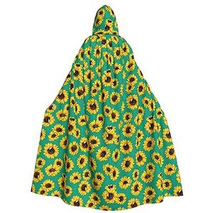 WURTON Lente zonnebloemen bloemen mystieke mantel met capuchon voor mannen en vrouwen, ideaal voor Halloween, cosplay en carnaval, 185 cm