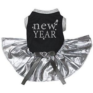 Petitebelle Puppy kleding Hond Jurk Nieuwjaar Zwart Katoen Top Zilver Tutu, Medium, Zwart, Zilver