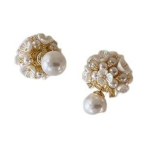 Oorstekers Stud oorbellen ronde parel dames klassieke vintage shell bloem parel bal oorbellen elegante sieraden for vrouwen Oorsieraden