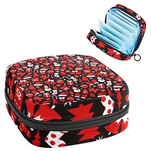 Rode Kerst Sneeuwpop Handschoen Hoed Patroon Periode Pouch Draagbaar,Tampon Opbergtas voor Maandverband, Meerkleurig, 4.7x6.6x6.6 in/12x17x17 cm