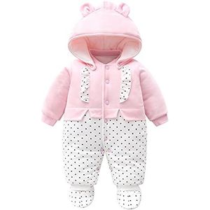 Baby meisjes sneeuwpak romper winter outfits katoen afneembare hoed capuchon footies warme lange mouw roze schattige jumpsuit cadeau voor pasgeborenen 9-12 maanden