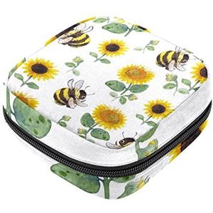 Zonnebloem en Bijen Maandverband Opbergtas Menstruatie Pad Tas Draagbare Menstruatie Cup Pouch met Rits voor Tiener Meisjes Vrouwen Dames