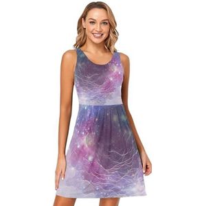 LI ZHI XIN Dames Zomerjurken Ronde Hals Casual A-lijn Mouwloos Vest Jurken met Zakken Galaxy Starry Sky, Meerkleurig, S