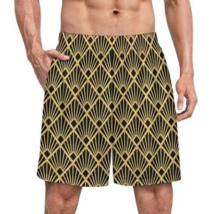 Art Deco stijl patroon grappige pyjama shorts voor mannen pyjama broek heren nachtkleding met zakken zacht