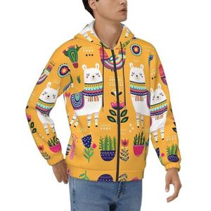 EdWal Cartoon Alpaca Leuke Dierlijke Print Casual Hoodies Voor Mannen,Volledige Zip Sweatshirt Met Zakken,Lange Mouw Trekkoord Hoodies, Zwart, XXL