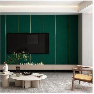 Peel and Stick Behang-linnen stof, 5 mm gestoffeerd zelfklevend wandpaneel, vochtbestendig, anti-botsing, geluidsisolatie, woonkamer, slaapkamer, tv-achtergrond (groen, 65 x 280 cm-1rol)