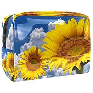 Waterdichte cosmetische tassen, kleine gele zonnebloem bloemenpatroon zwarte reizen cosmetische tassen, multifunctionele draagbare make-up tassen, reizen cosmetische tas organizer voor vrouwen, Multi