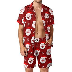 Kerstman patroon mannen Hawaiiaanse bijpassende set 2-delige outfits button down shirts en shorts voor strandvakantie