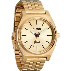 NIXON Time Teller Solar A1369-100m waterbestendig heren analoog op zonne-energie modehorloge (40,5 mm wijzerplaat, 20 mm 5 link roestvrijstalen band), All Gold / Black, OSFM, Tijd Teller Solar