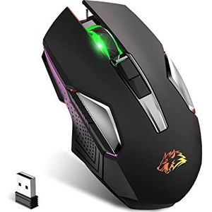 Ultralight 2.4G draadloze gamingmuis, lichtgewicht shell ergonomisch ontwerp, 7 kleuren achtergrondverlichting, 3 instelbare DPI tot 2400, optische computermuizen voor pc-gamers, Xbox, PS4 (Zwart)