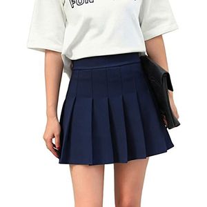 Hoerev Vrouwen Meisjes Korte Hoge Taille Geplooide Skater Tennis School Rok,Marine,EU 34