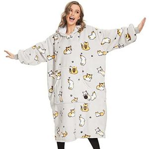 THREE POODLE Oversized hoodiedeken, sherpa, fleece, deken met capuchon, heerlijk zacht, warm, draagbaar sweatshirt, vrouwen, mannen, volwassenen, cadeau voor dames, Cat, Eén maat