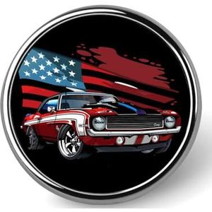 Spier Auto met Amerikaanse Vlag Ronde Broche Pin voor Mannen Vrouwen Aangepaste Badge Knop Kraag Pin voor Jassen Shirts Rugzakken