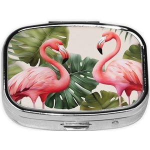 GeRRiT Flamingo Palmbomen Blad Gedrukt Vierkante Pillendoos Mini Pillendoosje Pillenorganisator