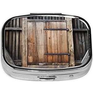 Rustieke Houten Deur Vierkante Pillendoos, Pil Dispenser Doos Kabeljauw Leverolie Doos Vitamine Pil Doos