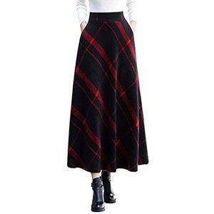 BiilyLi Vrouwen Winter Wollen Maxi Rok Elegante Plaid Warm Gestreepte Hoge Taille Casual Party A-lijn Elastische Taille Lange Rok, 12, XXL