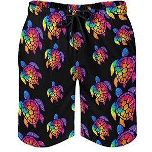 Tie Dye Cool Sea Turtle-1 Zwembroek voor heren, bedrukte boardshorts, strandshorts, badmode, badpakken met zakken, M