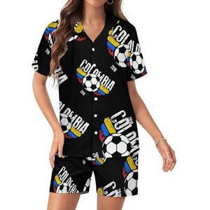 Colombiaanse Voetbal Vlag Dames Pyjama Sets Zijde Satijn Pj Sets Nachtkleding Loungewear Nachtkleding Pyjama Set S