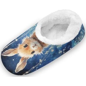 KAAVIYO Leuke blauwe konijntjes outdoor pantoffels katoenen huisschoenen gesloten rug winter antislip pluizige voeten pantoffels voor indoor jongens vrouwen, Patroon, Medium