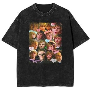 Evan Actor Peters T-shirt Washed Vintage Shirt Print Crewneck Top Tee Korte Mouw T-shirt voor Mannen Vrouwen 5 Maten, Zwart, M