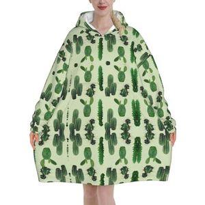 Cactus. Sherpa sweatshirt voor dames, deken, verlengen, warm, gezellig, oversized, draagbaar, zakken, hoodie, volwassenen